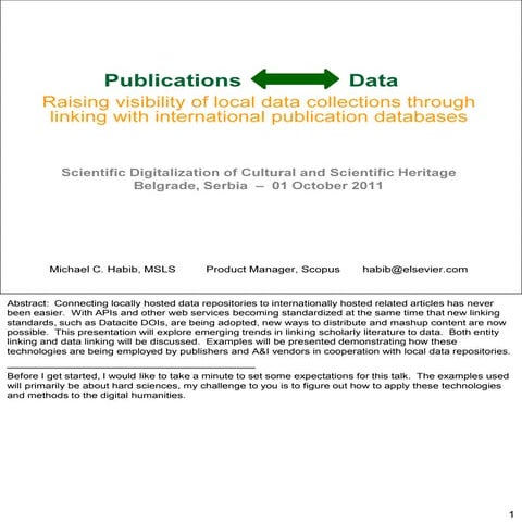 Connecting Publications & Data:  Raising visibility of local data collections...