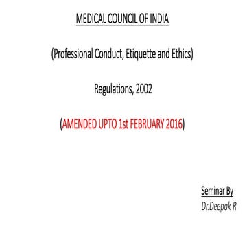MCI Professional Conduct, Etiquette and Ethics 2016