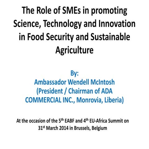 The Role of SMEs in promoting Science, Technology and Innovation in ...