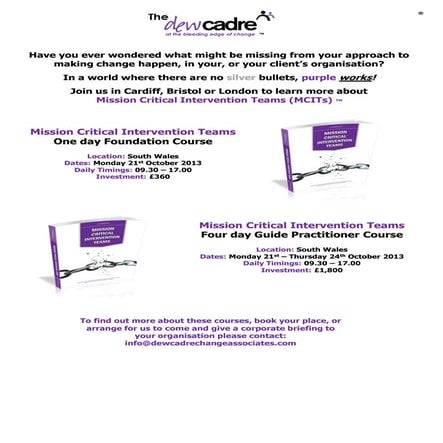 Mission Critical Intervention Teams Autumn 2013 Courses From Dew Cadre