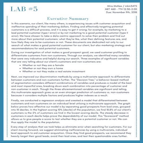 Real Estate Executive Summary (MKT460 Lab #5)