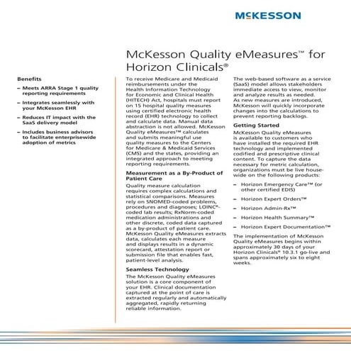 McKesson Enterprise Intelligence - Quality eMeasures for Horizon Clinicals