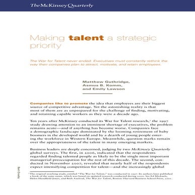 Mc Kinsey   Making Talent A Strategic Priority