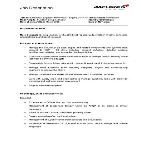 McLaren Principal Powertrain Job Spec | DOC