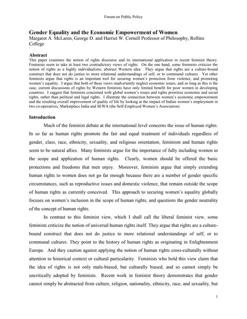 "Gender Equality and the Economic Empowerment of Women" by Dr. McLaren