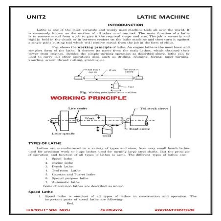 LATHE MACHINE NOTES BY POLAYYA CHINTADA
