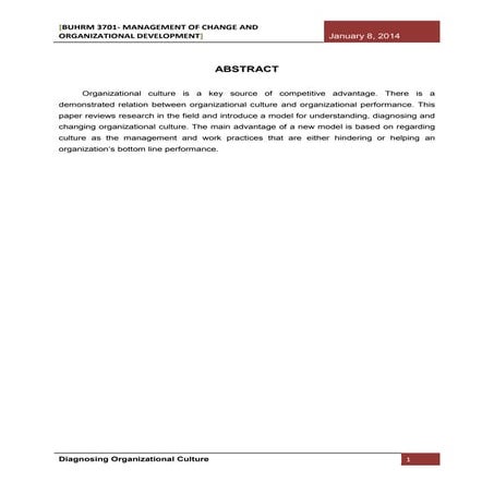 DIAGNOSING ORGANISATIONAL CULTURE BY USING OCAI