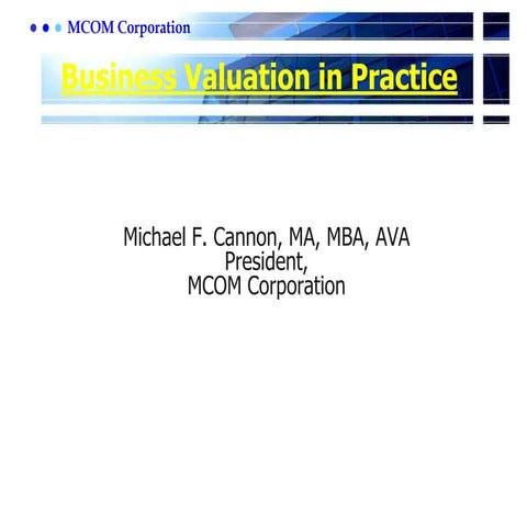 Mcom Business Valuation In Practice