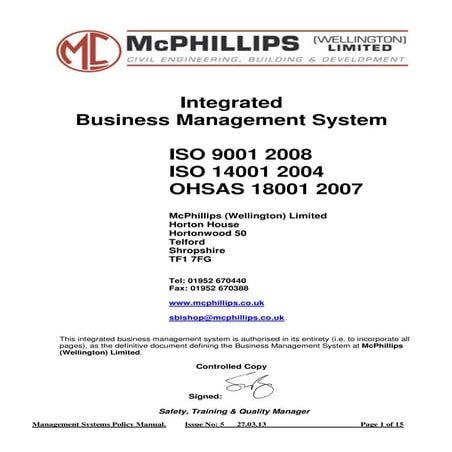 Mc phillips integrated management system manual