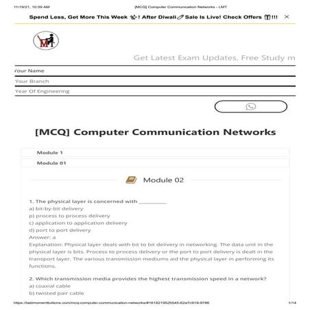 [Mcq] computer communication networks   lmt2