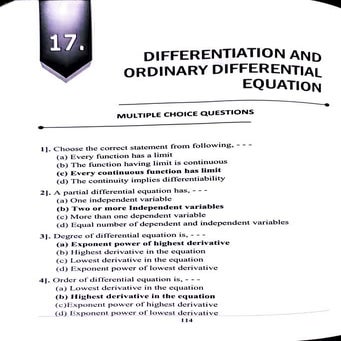 Mcq differential and ordinary differential equation