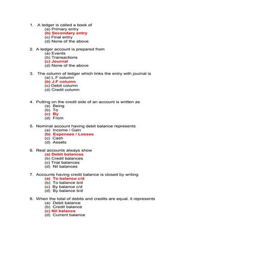 Financial accounting MCQ (ledger)