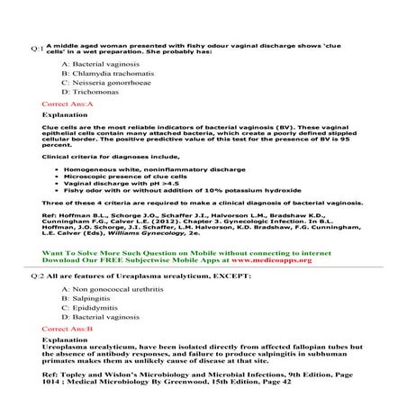 Mcq on bacterial vaginosis for neet pg entrance exam, mci screening, fmge, pl...