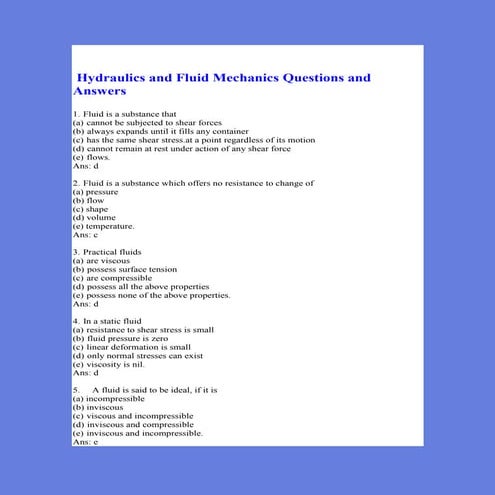 MCQ on Hydraulics and Fluid Mechanics