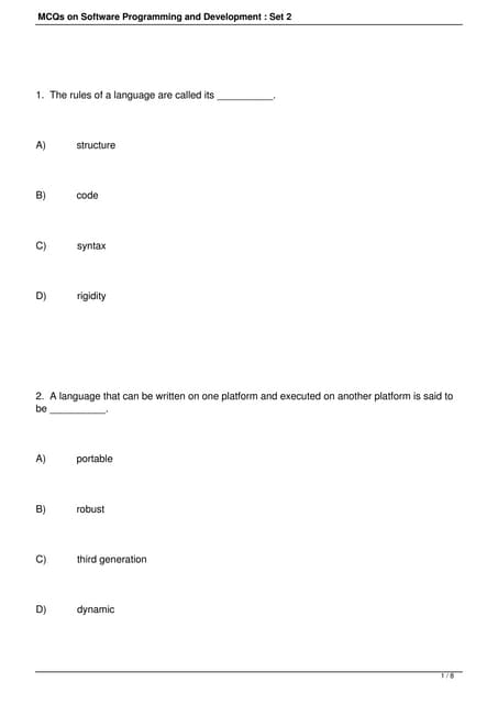 Mcqs on-software-programming-and-development--set-2 | PDF