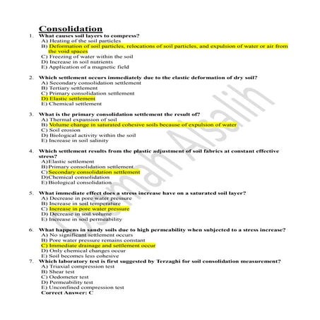 Mcq Soil Mechanics Equestions Consolidation Pdf