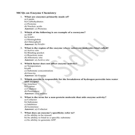 MCQs on Enzyme Chemistry.(Dr. Sidhu)2024