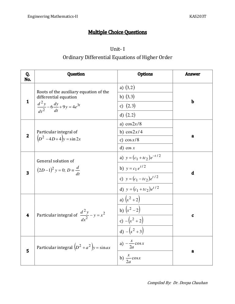 MCQs Ordinary Differential Equations