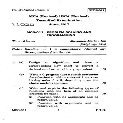 Mcs 011 ignou question paper c language | PDF