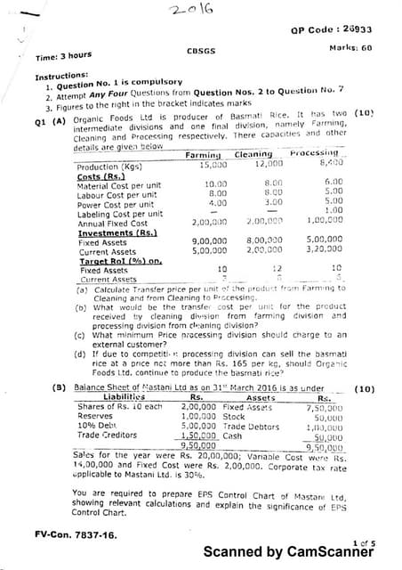 Management control system question paper 2015 by mumbai university | PDF
