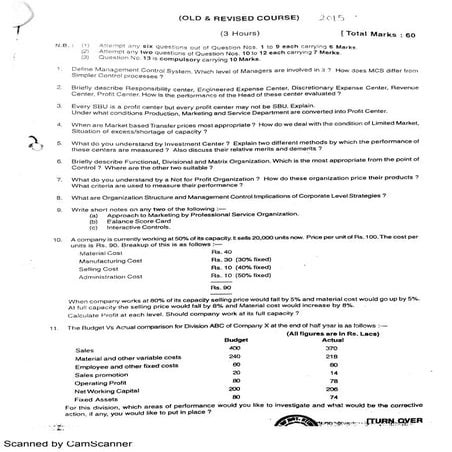 Management control system question paper 2015 by mumbai university