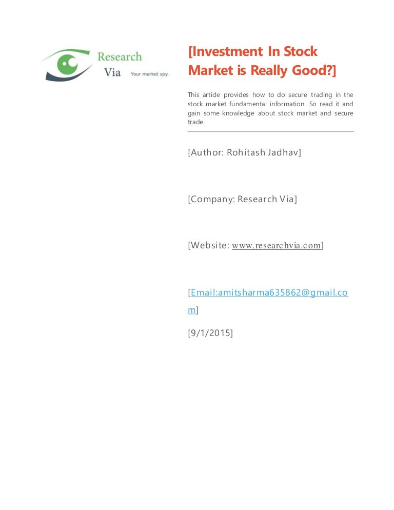 Investment in Stock Market is Really Good?