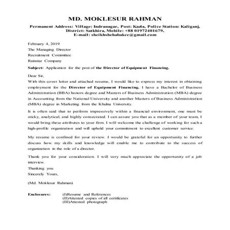 Md. Moklesur Rahman cover lettar