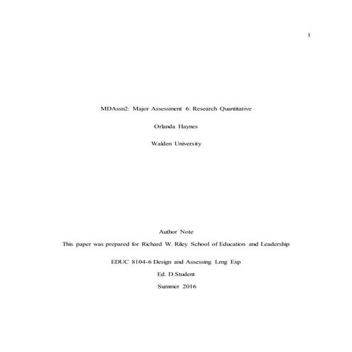 MDAssn2: Major Assessment 6: Research Quantitative 