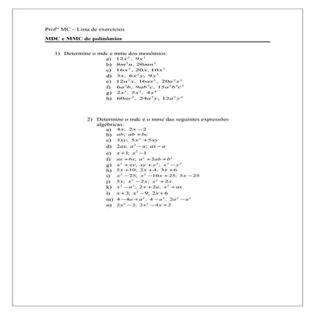 Mdc e mmc de polinônios