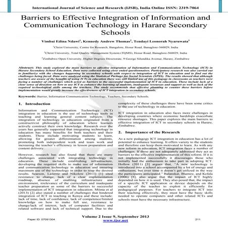 Barriers to Effective Integration of Information and Communication Technology...