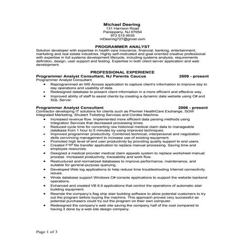 Michael Deering Resume