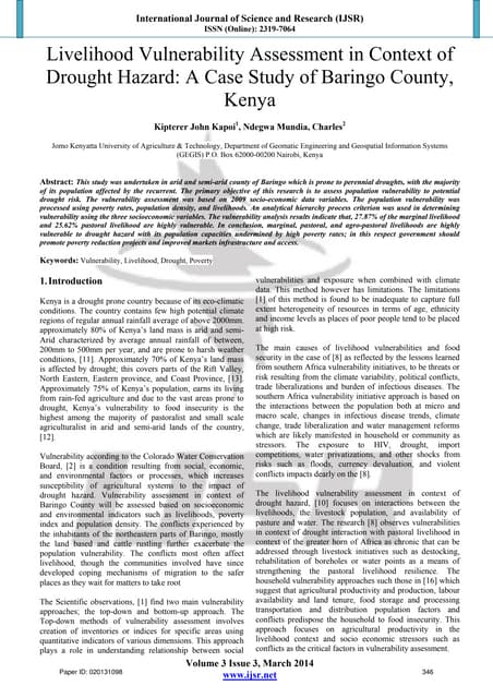 Livelihood Vulnerability Assessment in context of drought hazard; a case study of Baringo County, Kenya