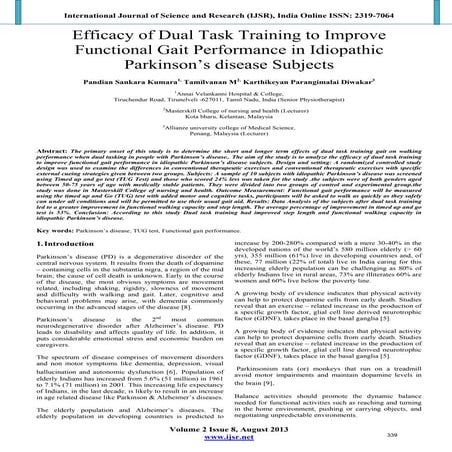 Efficacy of Dual Task Training to Improve Functional Gait Performance in Idio...