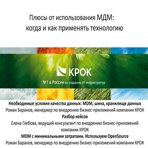 Необходимые условия качества данных: MDM, Шина, Хранилище данных | PPT