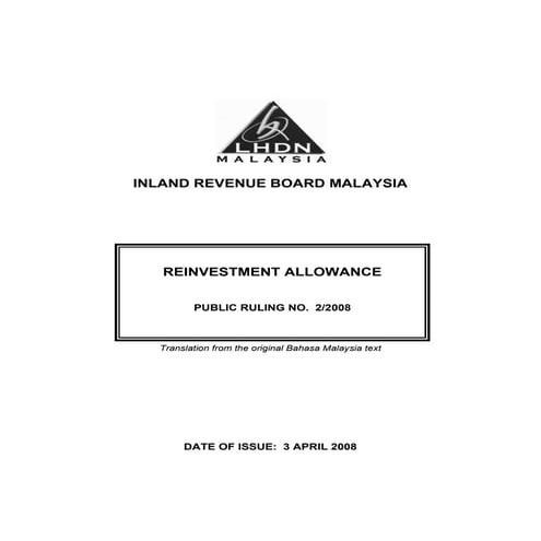 reinvestment allowance 2008-inland revenue