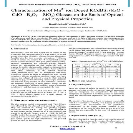 Characterization of Mn2+ ion Doped KCdBSi (K2O - CdO - B2O3 – SiO2) Glasses o...