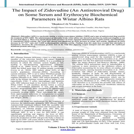 The Impact of Zidovudine (An Antiretroviral Drug) on Some Serum and Erythrocy...