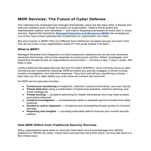 Managed Detection and Response (MDR): A Complete Overview | PDF