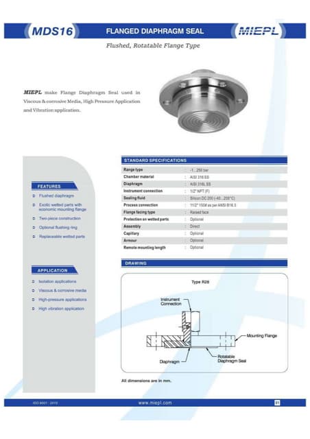 MDS11 Sanitary Diaphragm Seal - Threaded Flush Type | Miepl | PPTX