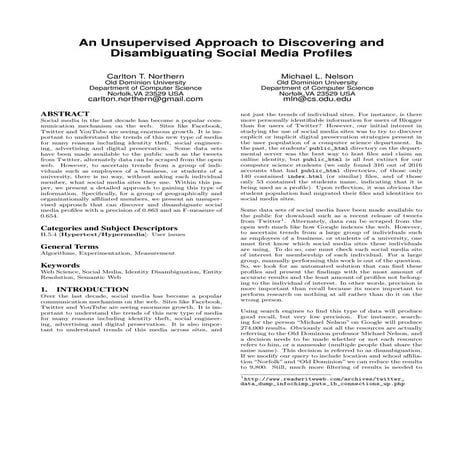MDS 2011 Paper: An Unsupervised Approach to Discovering and Disambiguating So...