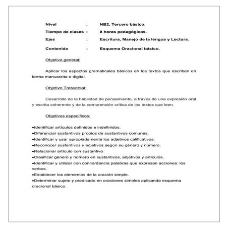 Esquema oracional básico, 3ero básico