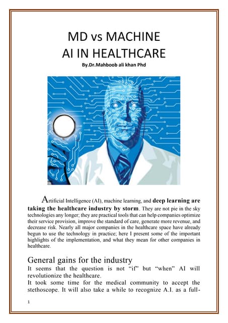 Md vs machine AI in Healthcare by Dr.Mahboob Khan Phd