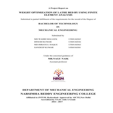 weight optimization of lathe bed using FEA