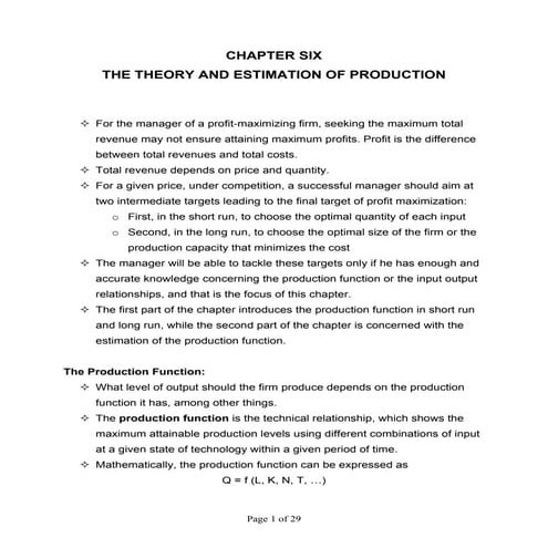  Managerial Economics (Chapter 6 - Theory and Estimation of Production)