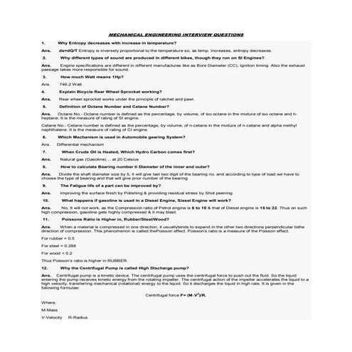 Interview Questions for Mechanical Engineering Students