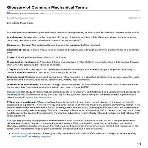 Me mechanicalengineering.com-glossary of common mechanical terms