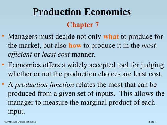 Chapter 7: Production Economics