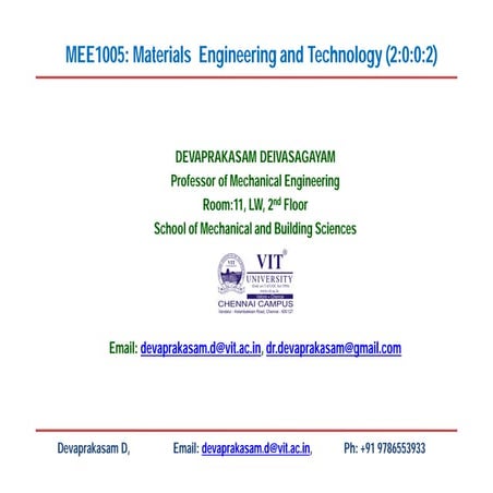 MEE1005 Materials Engineering  and Technology L11-12