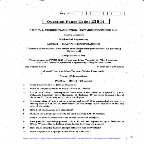 Me2251 HEAT AND MASS TRANSFER