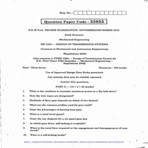 Me2352 DESIGN OF TRANSMISSION SYSTEMS
